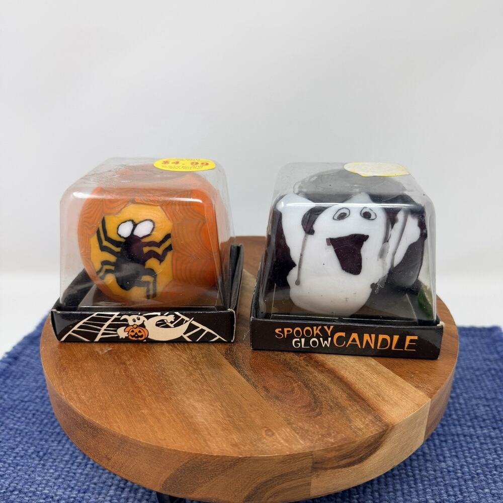 Vintage Ghostly Glow Halloween Candles Ghosts RIP Spooky Boo Vintage